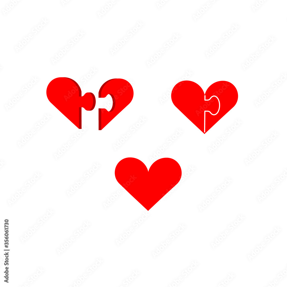 Heart from two halves of the puzzle. Vector flat cartoon illustration. Concept: two halves of one whole, love, devotion, affection, love, Valentine's Day, anniversary.