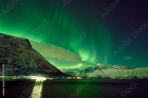 Northern Lights over Hammerstad Camping near Svolvaer in the Lofoten Islands