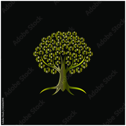 gold tree vector isolated on black background