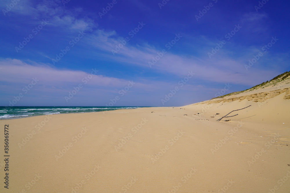 atlantic sea over sand dunes with ocean view in summer in lacanau beach