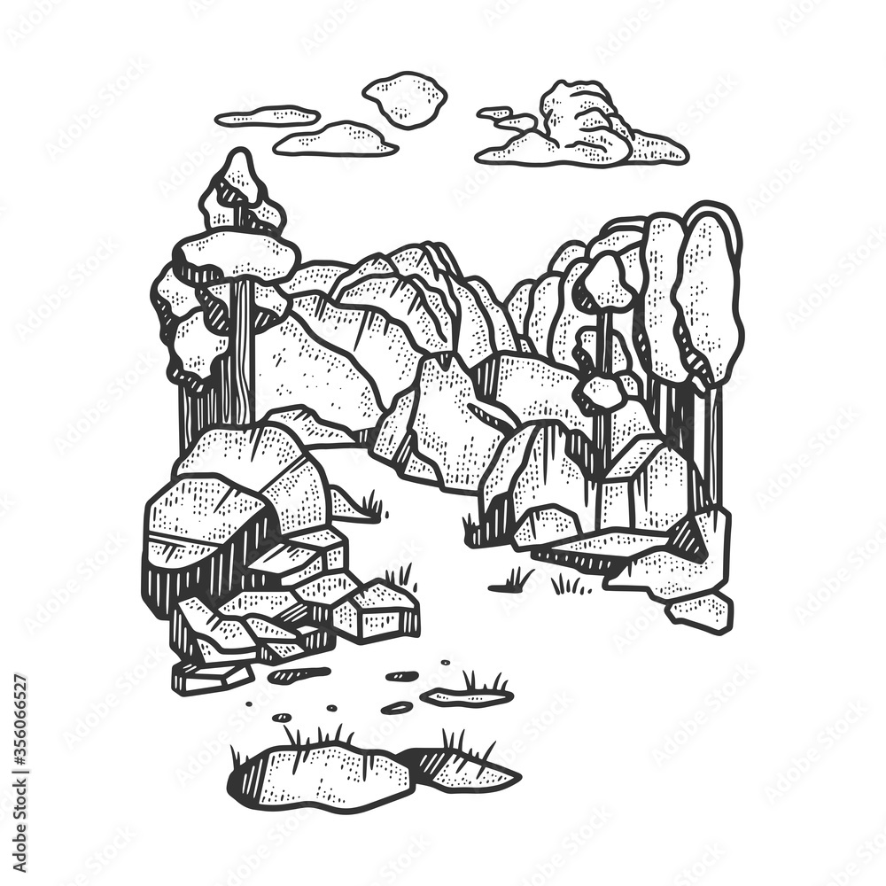 Mountain landscape sketch raster illustration