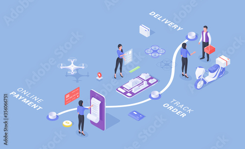 Steps of delivery service in isometric design