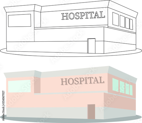 Emergency hospital building isolated on white background with coloring vector illustration