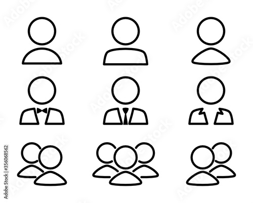 いろいろな人間の形の線画アイコンセット
