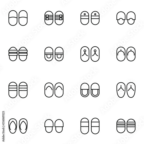 Slippers and sandals icon set. Simple sandal and slipper outline icon sign concept. vector illustration. 