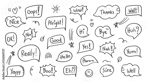 Collection of speech bubbles and dialog balloons Doodle Hand drawn vector collection.