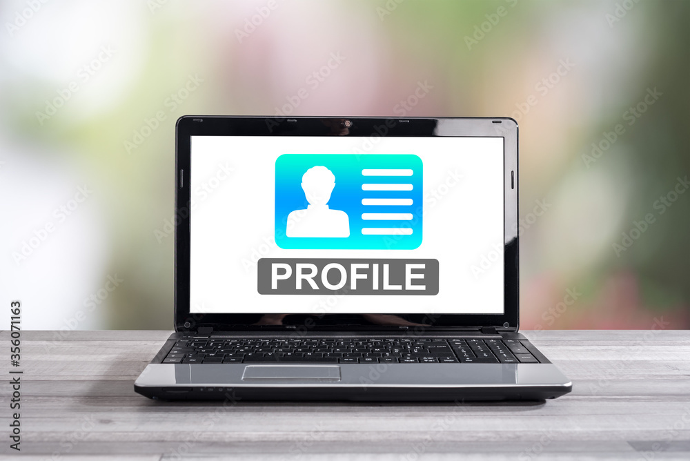 Profile concept on a laptop screen Profile concept on a laptop screen