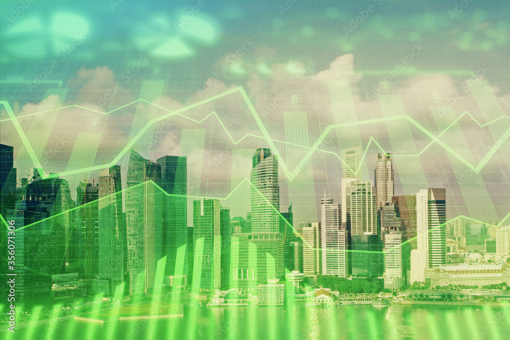Forex chart on cityscape with skyscrapers wallpaper multi exposure. Financial research concept. Forex chart on cityscape with skyscrapers wallpaper multi exposure. Financial research concept.