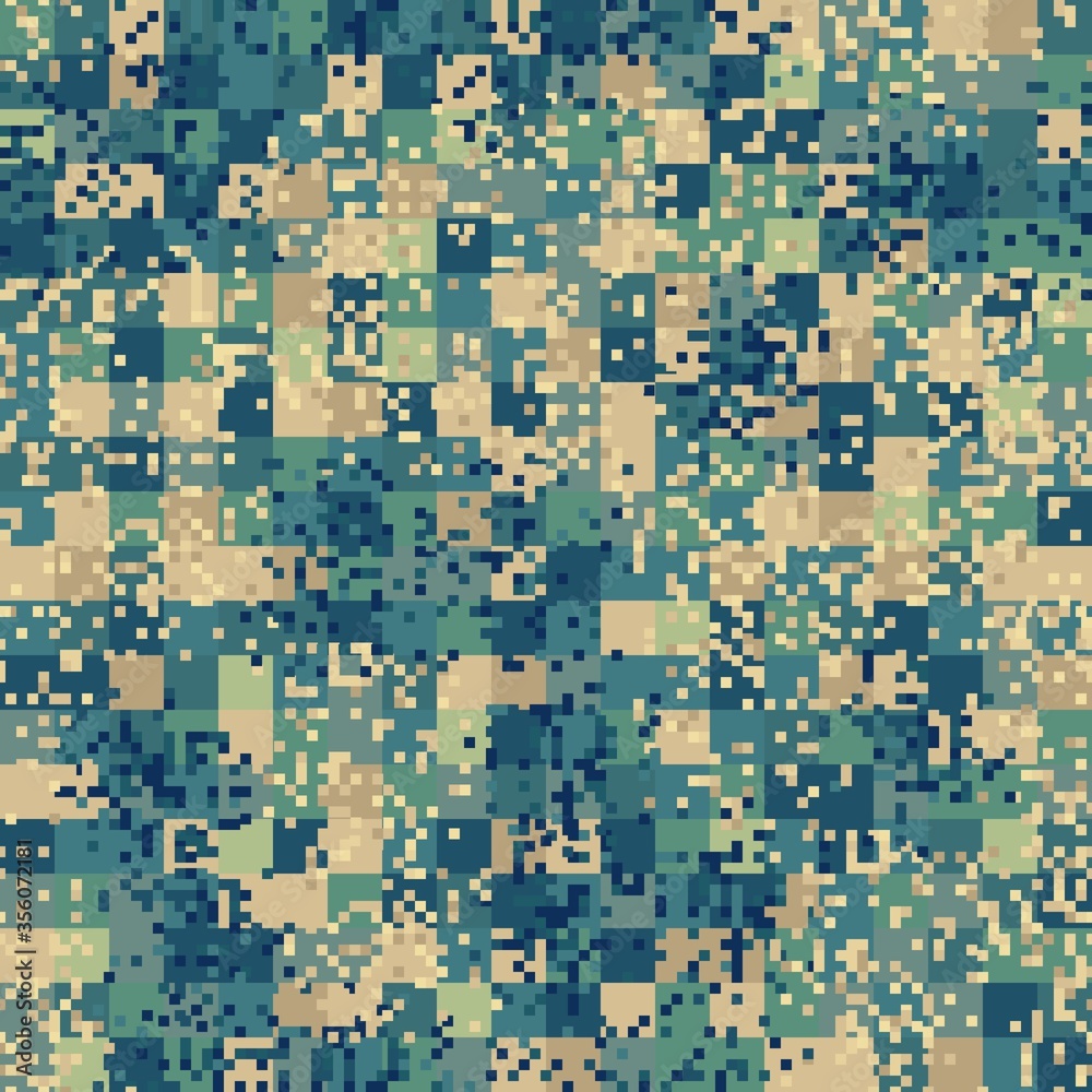 Seamless urban camouflage pattern. The pixel pattern in the foreground