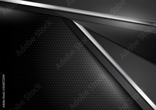 Silver metal stripes on dark perforated background vector concept design