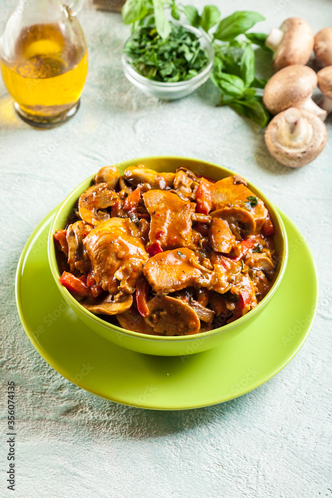Fresh turkey ragout with mushrooms Fresh turkey ragout with mushrooms