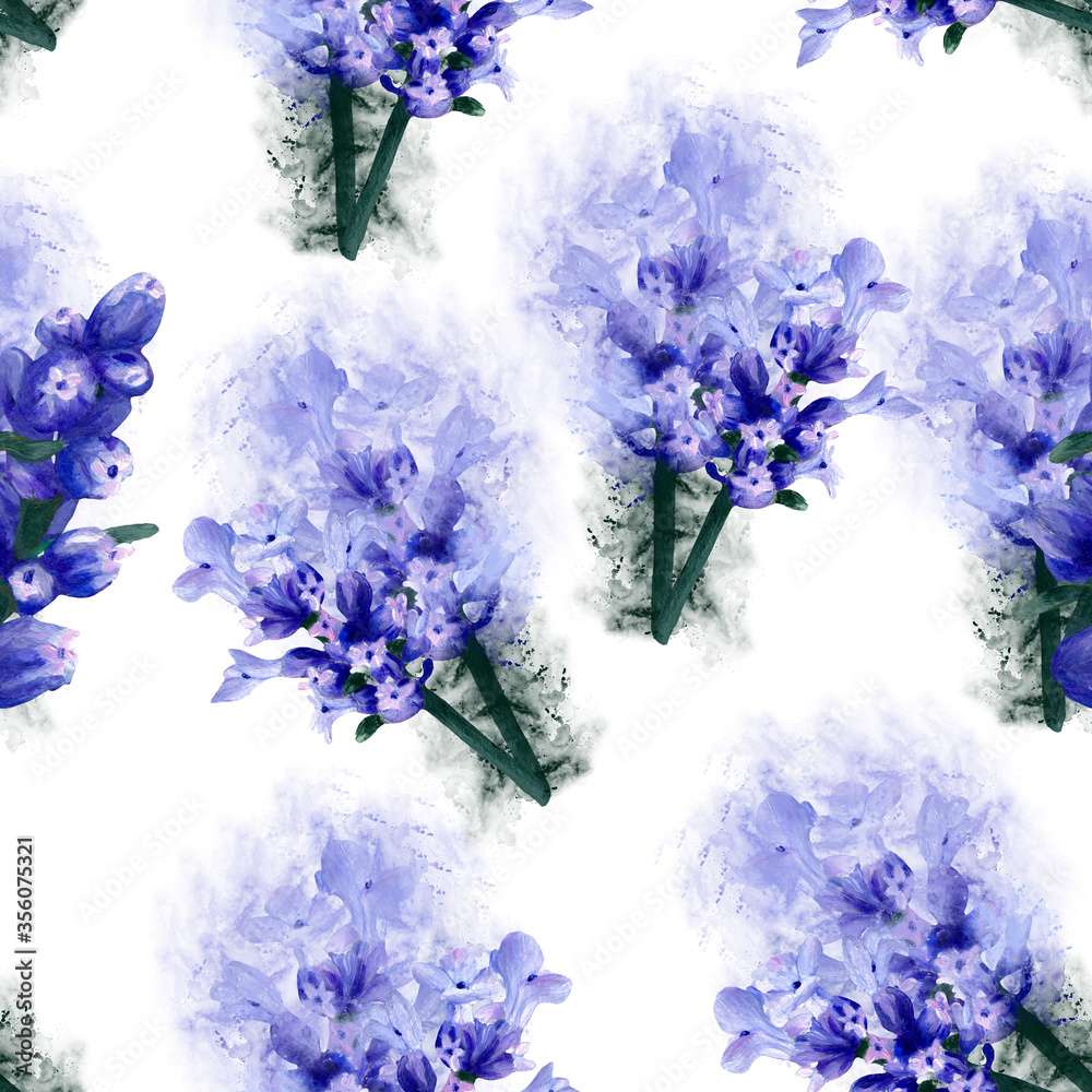 Fototapeta seamless pattern design with watercolor lavender bouquets