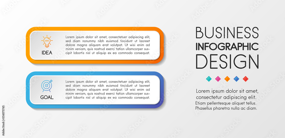 Business infographic design with 2 steps. Vertical diagram. Vector