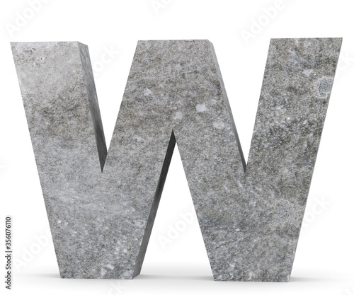 Concrete Capital Letter - W isolated on white background. 3D render Illustration