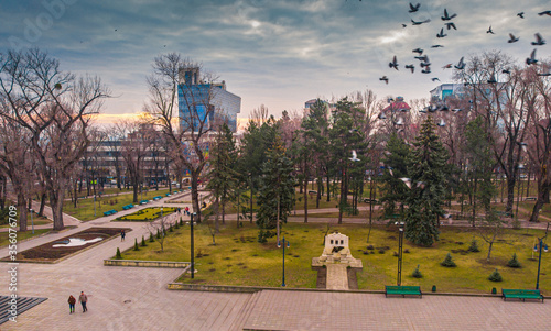 Chisinau, the capital city of the Republic of Moldova, 2020. Aerial view of Chisinau metropolitan central park, from drone