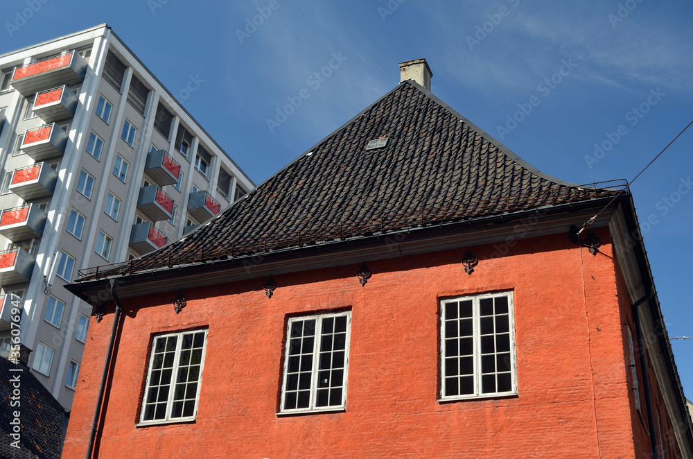 Oslo downtown at day time. Streets,buildings,detales.  Oslo,Norway