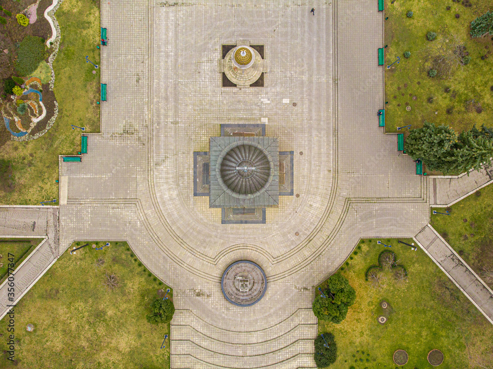 Aerial view of Chisinau metropolitan central park, from drone. Moldova 2020