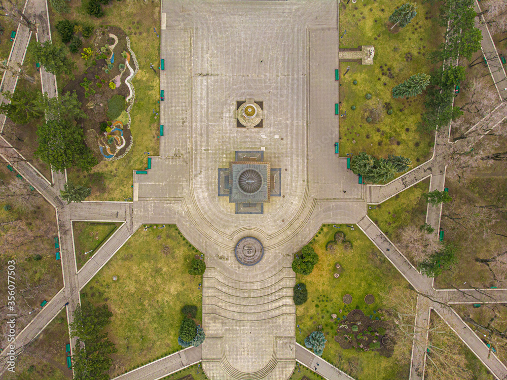 Aerial view of Chisinau metropolitan central park, from drone. Moldova 2020
