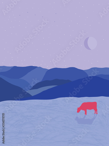 Cow under the purple moon © Radu