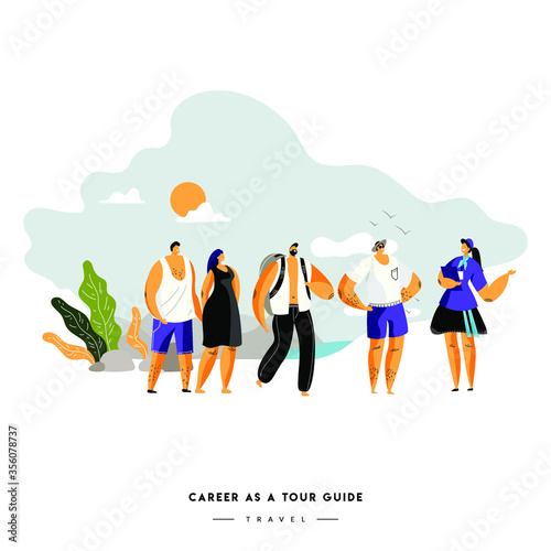 Travel with tour guide vector illustration, design by global stock image dot com