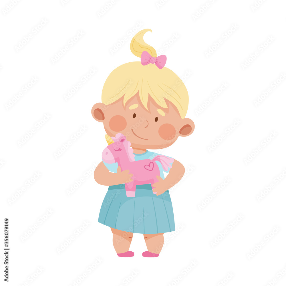 Baby Girl Standing and Hugging Stuffed Toy Horse Vector Illustration Baby Girl Standing and Hugging Stuffed Toy Horse Vector Illustration