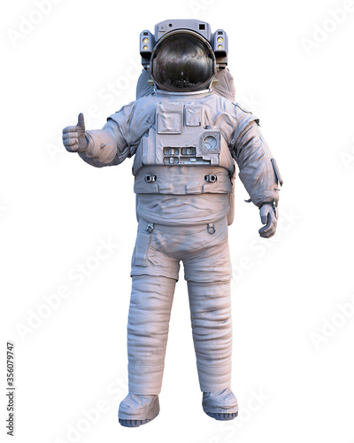 astronaut showing thumbs up, standing spaceman isolated on white background © dottedyeti