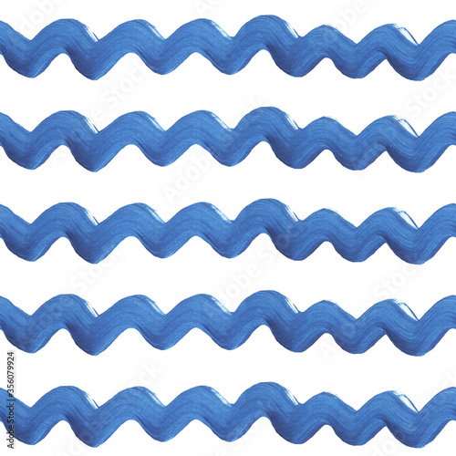 Seamless strip pattern of blue waves background. Decorate fabric, wallpaper, wrapper, holiday.