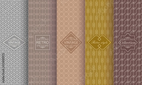 Set of seamless geometric patterns with frame. Vector illustration vintage design. Abstract seamless retro patterns with frames
