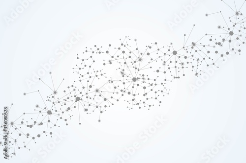 Structure molecule and communication. Dna, atom, neurons. Scientific concept for your design. Connected lines with dots. Medical, technology, chemistry, science background. Vector illustration.