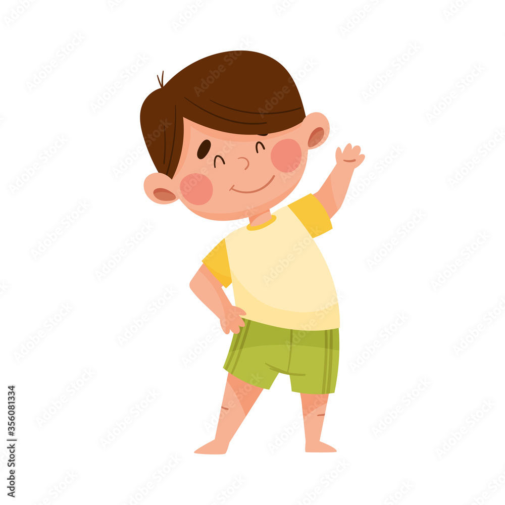 Boy Character Doing Physical Exercise in the Morning Vector Illustration