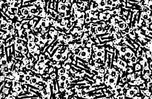 Black and white grunge background. Seamless abstract texture. A chaotic repeating pattern. Pop art handmade art