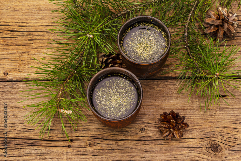 Pine needle tea, sollip-cha, traditional Korean beverage. Alternative medicine, healthy life style Pine needle tea, sollip-cha, traditional Korean beverage. Alternative medicine, healthy life style