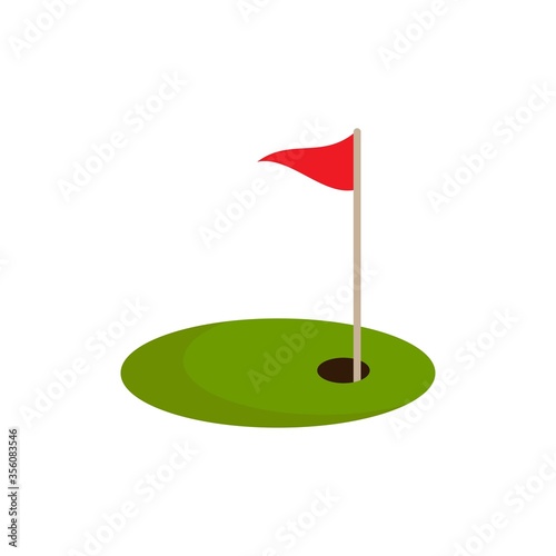 golf red flag on green grass and hole. Isolated on white background.
