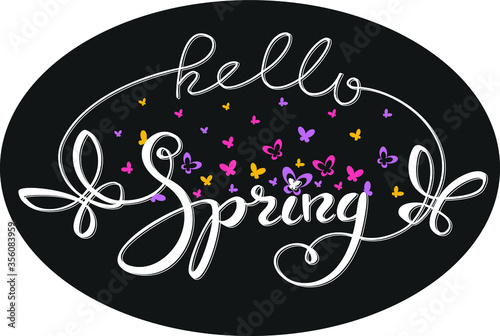 Welcoming the springtime - Hello Spring. Spring background with beautiful colorful butterflies. Vector illustration. banners. Wallpaper. flyers, invitation, posters, brochure, voucher discount. Design