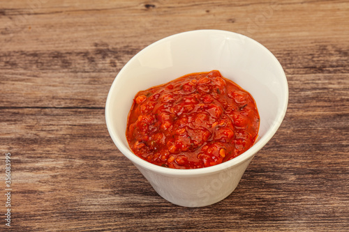 Tomato spicy sauce in the bowl