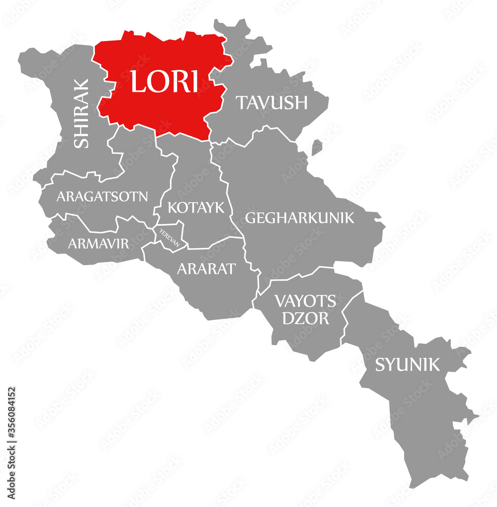 Lori red highlighted in map of Armenia