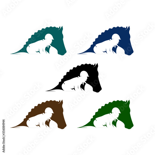 Horse and Jockey Vector Illustration Smart Logo Design Set