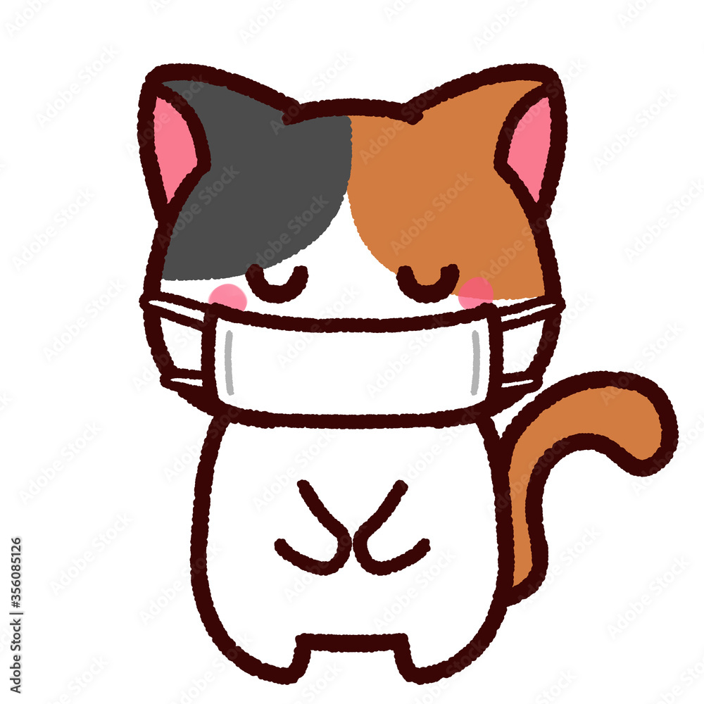 お辞儀をするマスクをした三毛猫 Stock Illustration Adobe Stock