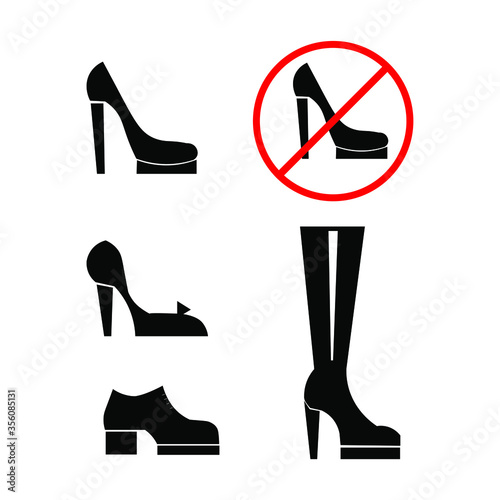 Black and white icon of women's shoes. Symbol prohibiting walking in heels.