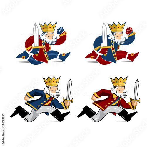 King Run with the Sword.  Mascot Character Vector Illustration Logo Design Set.