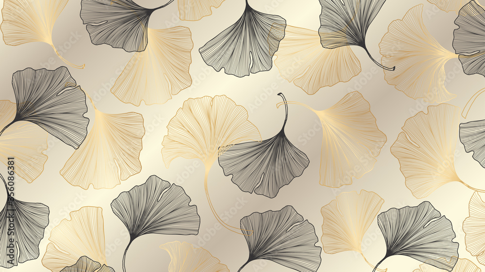 Luxury gold Ginkgo background design vector. - obrazy, fototapety, plakaty 