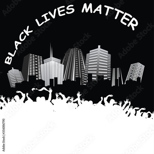 Monochrome International human rights movement Black Lives Matter with crowd peacefully demonstrating in a city with copy space for own text 