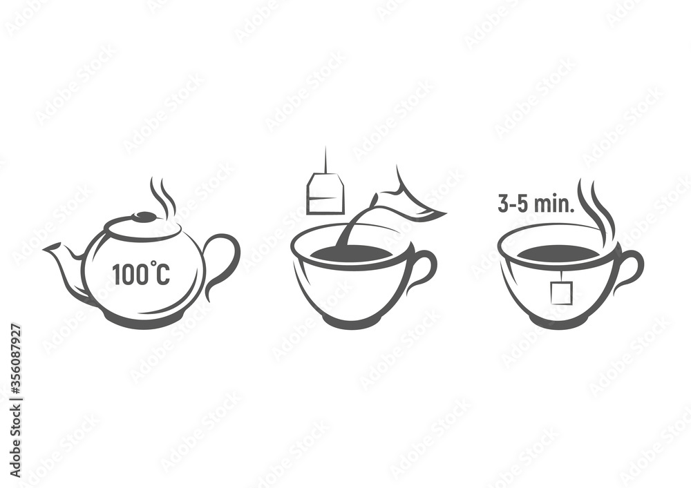 Tea preparation instruction. Vector.
Tea preparation instruction. Vector.
