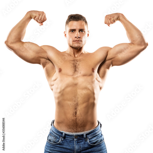 Handsome muscular guy on white background © blackday
