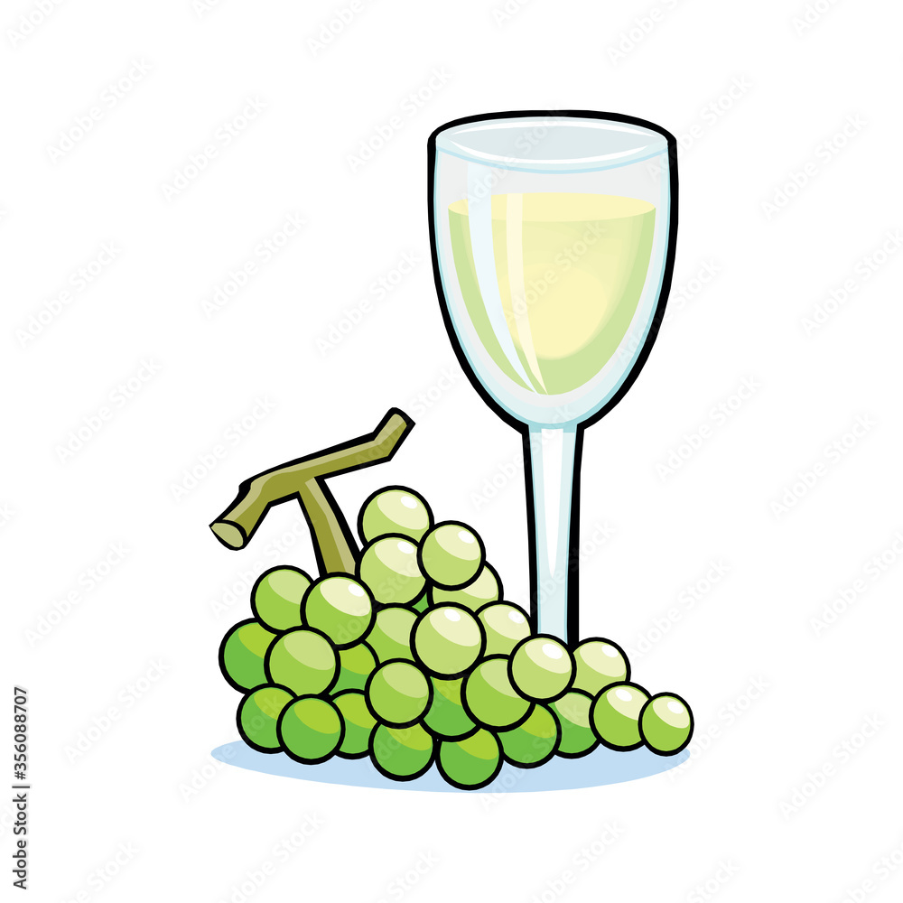 Vector illustration of a glass of white wine and white grape isolated on a white in EPS10 Vector illustration of a glass of white wine and white grape isolated on a white in EPS10