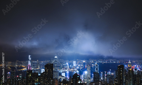 Night Hong Kong view from the Victoria peak hill. © blackday