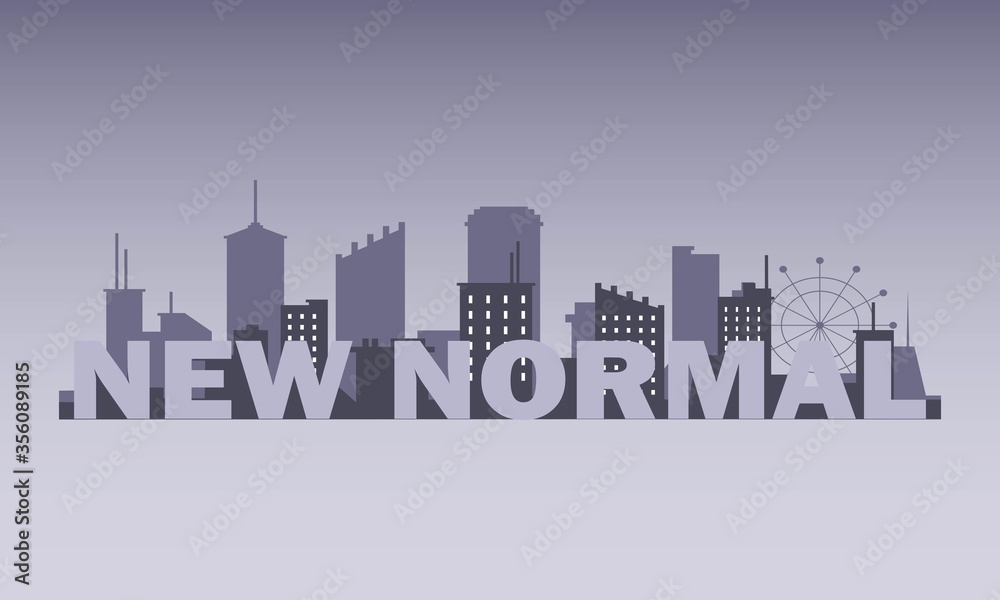 New Normal and New Lifestyle Text with City Background After Corona Virus Concept, Vector Illustration 