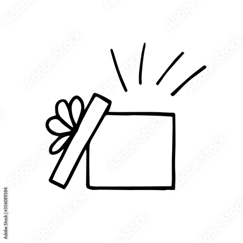 gift box with bow open hand drawn in doodle style. vector scandinavian monochrome minimalism. single element for design. surprise