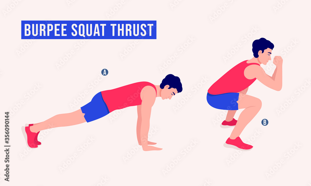 Men doing Burpee Squat Thrust exercise, Men workout fitness, aerobic and  exercises. Vector Illustration. Векторный объект Stock | Adobe Stock