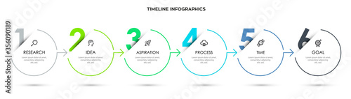 Business Infographic template. Thin line design with numbers 6 options or steps.